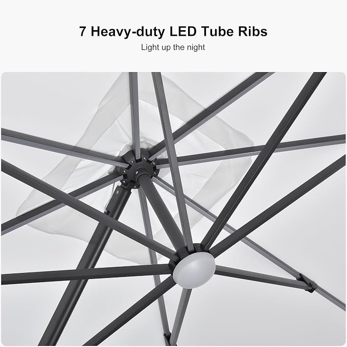 PURPLE LEAF 10 Feet Patio Umbrella Outdoor Cantilever Solar Powered LED Square - Image 4