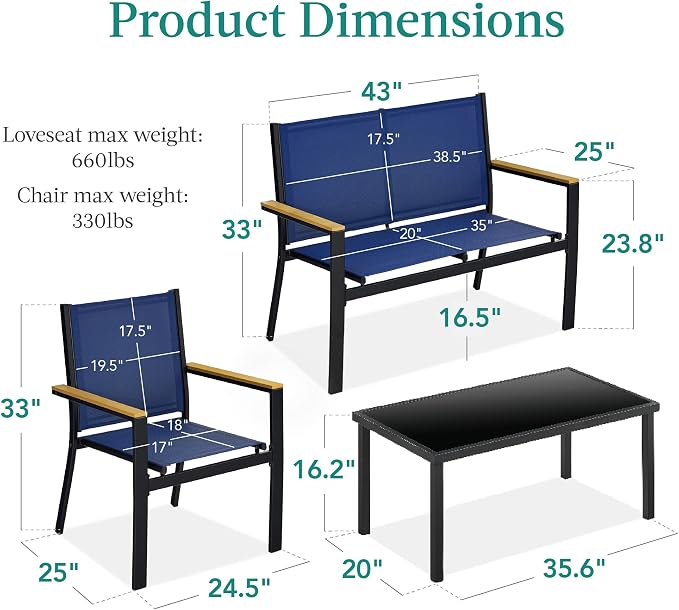 Best Choice Products 4-Piece Outdoor Textilene Patio Conversation Set, Backyard - Image 7