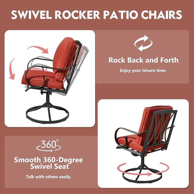 MELLCOM 5 Pcs Outdoor Dining Set, 4 Swivel Rocker Chairs - Image 5