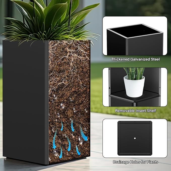 26" Tall Planters, Outdoor＆Indoor Black Planter Pots, Durable All-Weather Use - Image 7