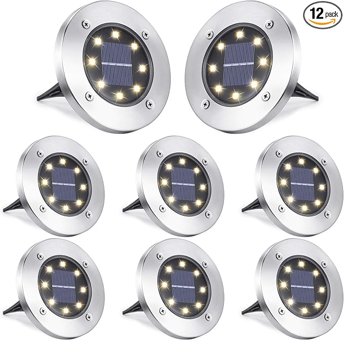 LYHOPE Solar Ground Lights Outdoor, 8 Pack 8 LED Solar Disk Lights Waterproof by LYHOPE