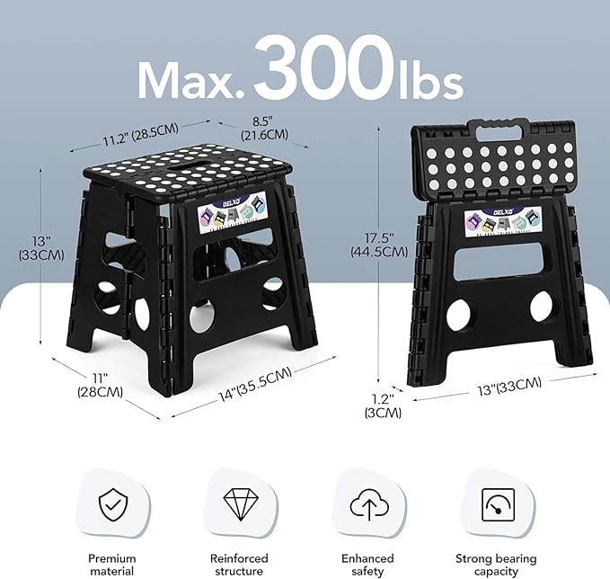 Delxo Folding Step Stool, 13 inch Non-Slip Foldable Stools Up to 300 LBS - Image 2