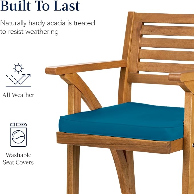 Best Choice Products Set of 2 Outdoor Acacia Wood Bar Stools Bar Chairs - Image 5