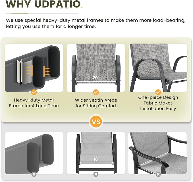 UDPATIO Patio Chairs Set of 6, Stackable Outdoor Dining Chairs - Image 7