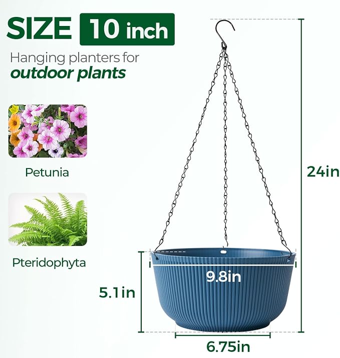 T4U 10 Inch Hanging Planters for Indoor Outdoor Plants, Hanging Baskets for - Image 2