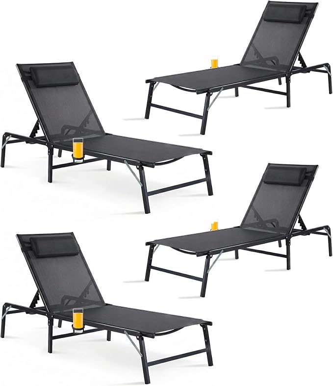 4 Pack Foldable Chaise Lounge Chair by HOMELYM