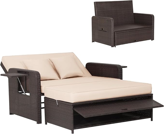 HAPPYGRILL Patio Rattan Wicker Daybed by HAPPYGRILL