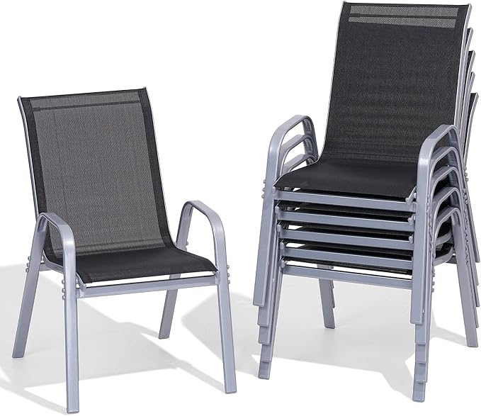 Patio Chairs Set of 6, Easily Set Up Stackable Outdoor Dining Chairs by Dovov