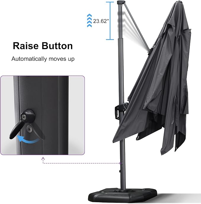 PURPLE LEAF 11.5' X 11.5' Telescopic Patio Umbrella Outdoor Cantilever Umbrella - Image 3