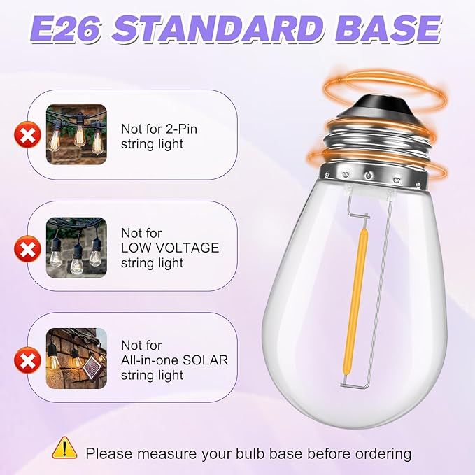 28 Pack S14 Bulbs for Outdoor String Lights, Shatterproof LED Replacement Bulbs - Image 2