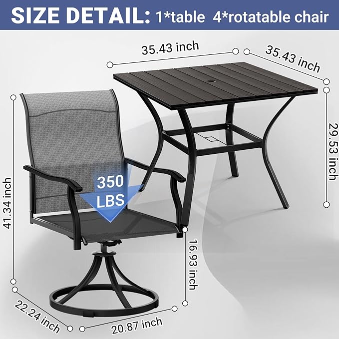 LEVELEVE 5 Piece Outdoor Patio Dining Set - Image 6