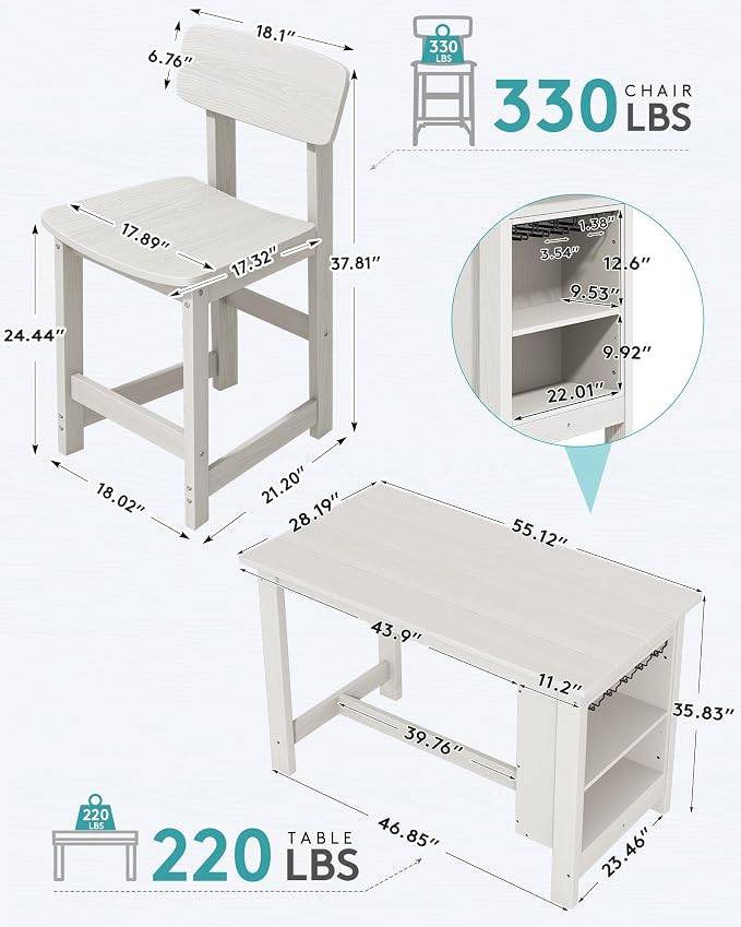 SERWALL Outdoor Bar Table and Chairs Set, 5-Piece HDPE Counter Height Patio - Image 2