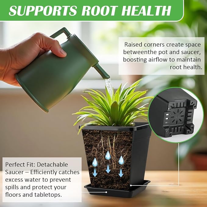6 inch Plant Pots, 10 Pack Flower Pots Outdoor Indoor, Square Plastic Planter - Image 2
