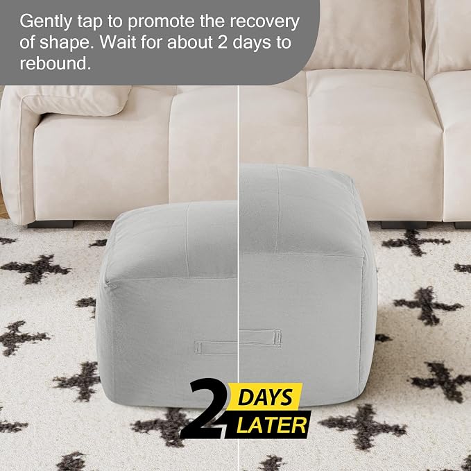 MeMoreCool Square Stuffed Pouf Ottoman Foot Rest, Floor Pouf Foot Stool - Image 7