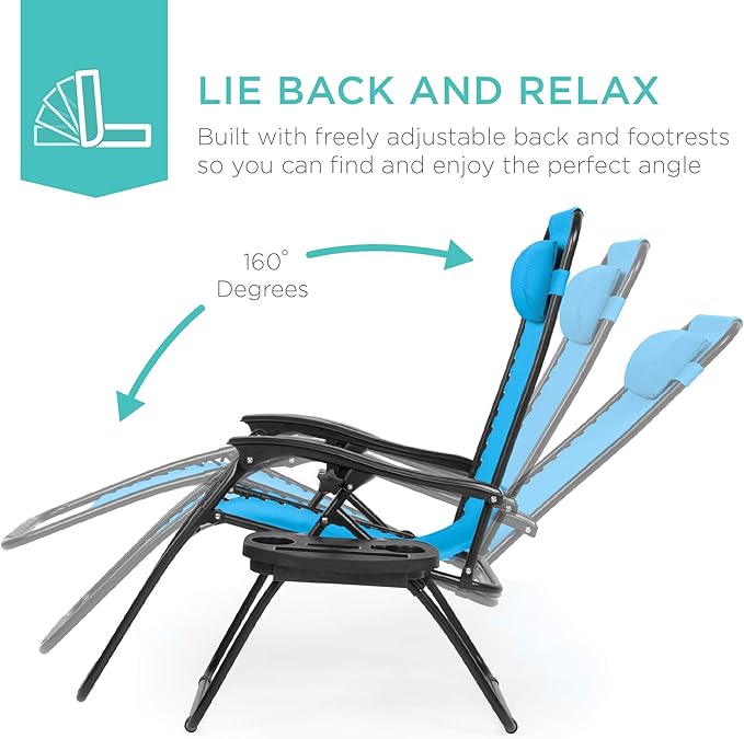 Best Choice Products Set of 2 Adjustable Steel Mesh Zero Gravity Lounge Chair - Image 3