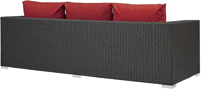 Modway Sojourn Wicker Rattan Outdoor Patio Sunbrella Fabric Sofa in Canvas Red - Image 3