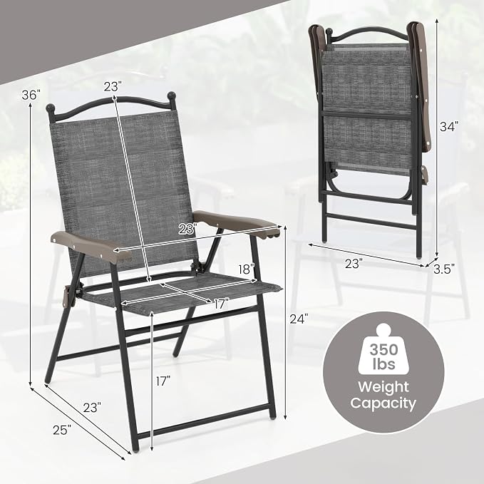 Giantex Set of 2 Patio Folding Chairs, Outdoor Patio Dining Chairs w/Armrest - Image 3