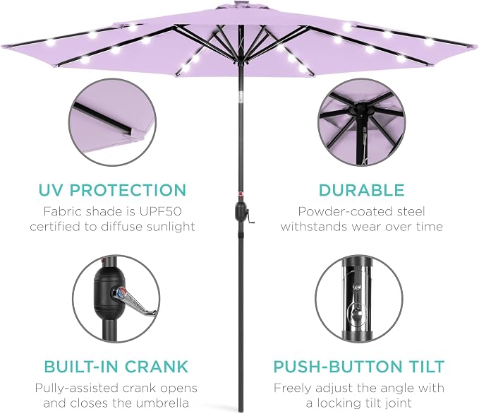 Best Choice Products 10ft Solar Polyester LED Lighted Patio Umbrella w/Tilt - Image 5
