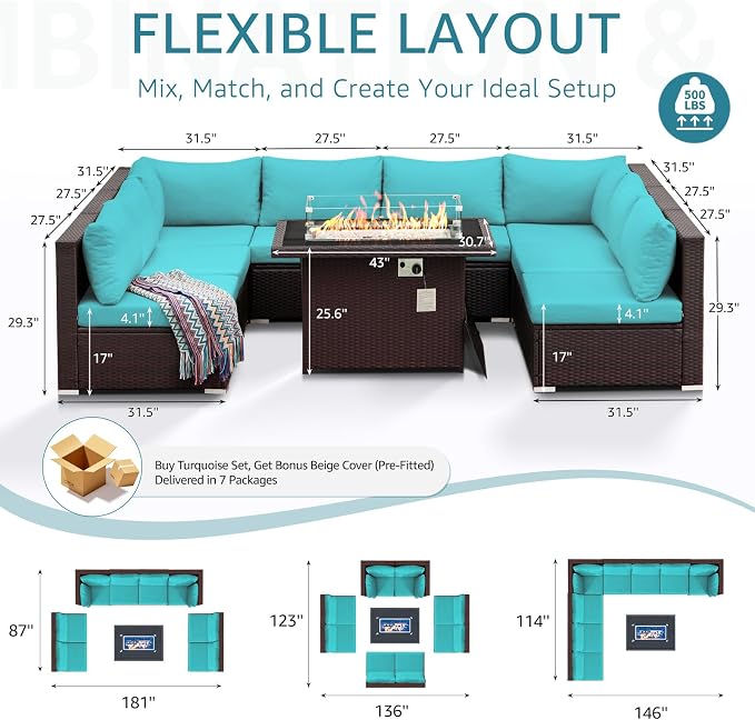 NICESOUL 9 Piece Patio Sectional Set - Image 4