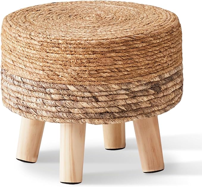 Wimarsbon Round Foot Stool Natural Seagrass Poufs Ottoman Hand Weave Footrest by Wimarsbon
