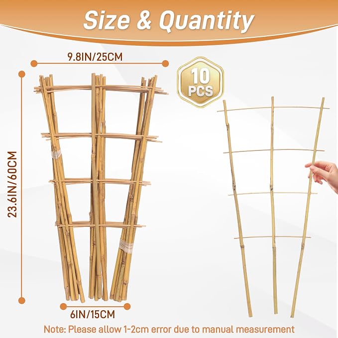 10 Pack 2ft Bamboo Trellis for Climbing Plants-Natural Garden Ladder Trellis - Image 2
