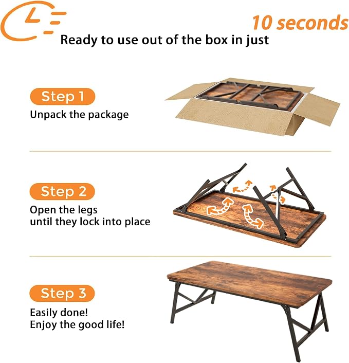 Folding Coffee Table, No Assembly Low Coffee Table, Floor Table Desk - Image 2