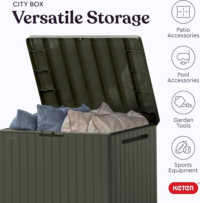 Keter City 30 Gallon Resin Outdoor Storage Box & Patio Side Table - Image 5