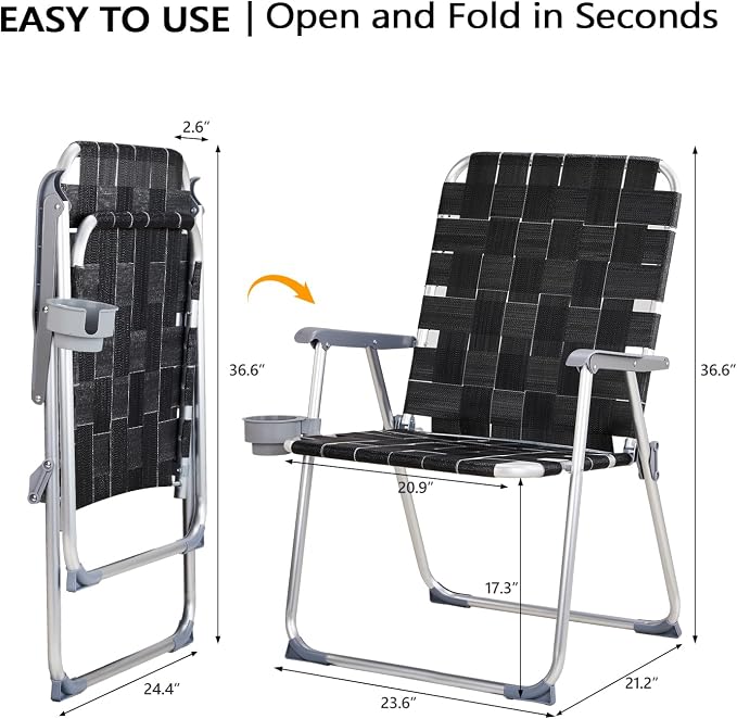 VINGLI Aluminum Oversize Patio Lawn Chairs Folding Set of 2 - Image 3