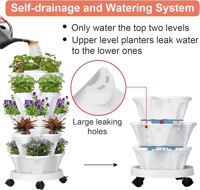 GameXcel Vertical Planter 5 Tier Stackable Planters Garden Planters Strawberry - Image 3