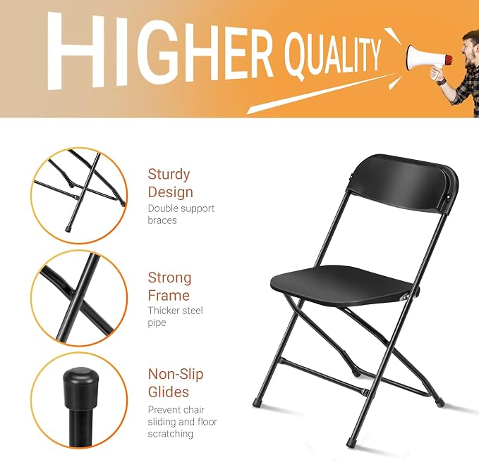 VINGLI 5 Pack Black Plastic Folding Chair, Indoor Outdoor Portable Stackable - Image 4