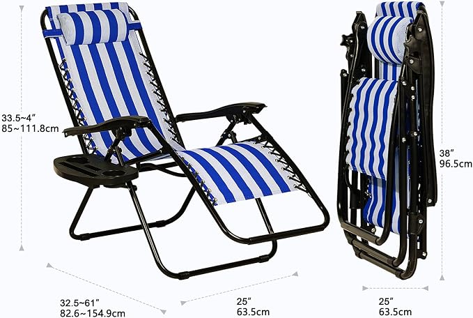 Nazhura Set of 2 Relaxing Recliners Patio Chairs Adjustable Steel Mesh Zero - Image 3