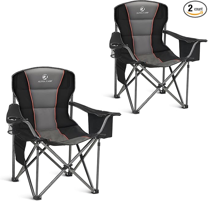 ALPHA CAMP Heavy Duty Camping Chair 500LBS Capacity, Oversized Folding Chair by ALPHACAMP