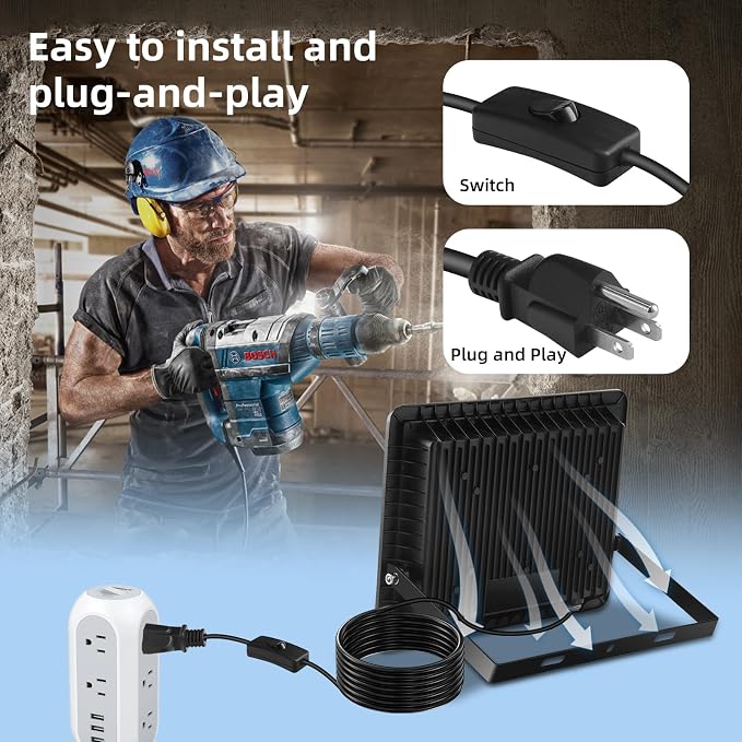 100W Flood Lights Outdoor, 12000LM Bright LED Work Light, IP66 Waterproof - Image 3