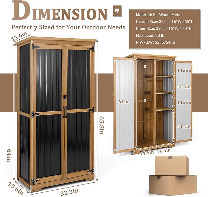 PetsCosset Outdoor Storage Cabinet, Wood & Metal Storage Shed - Image 3