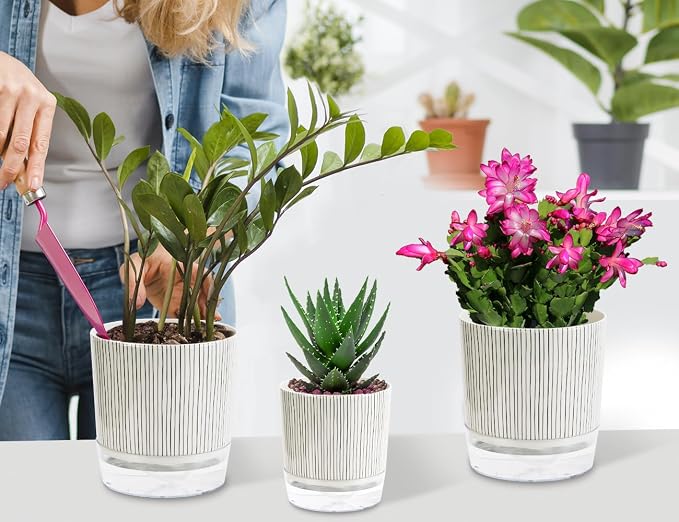 Self Watering Pots for Indoor Plants, 5 & 4 Inch Stylish Flower Pots - Image 5