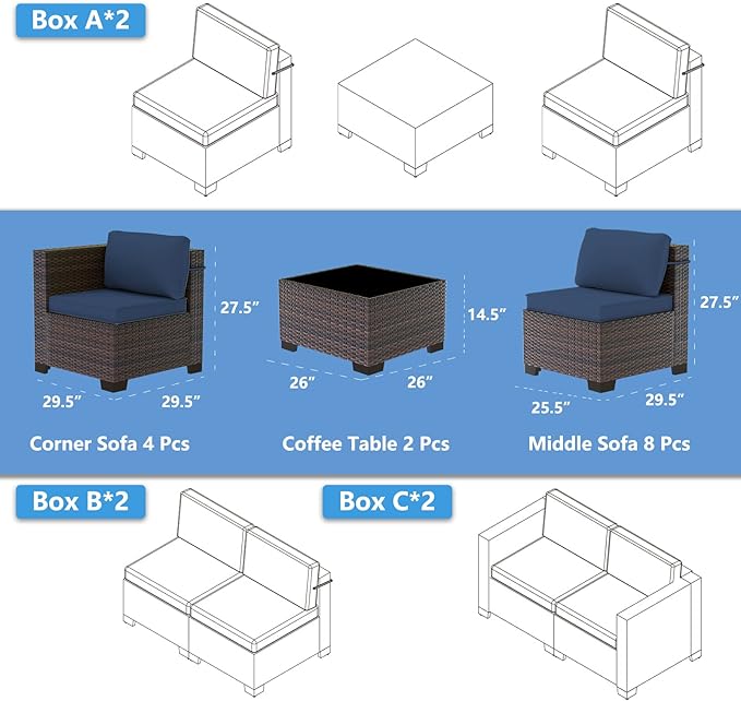 Outdoor Patio Furniture Set, 14 Pieces Outdoor Sectional Furniture Patio Sofa - Image 2