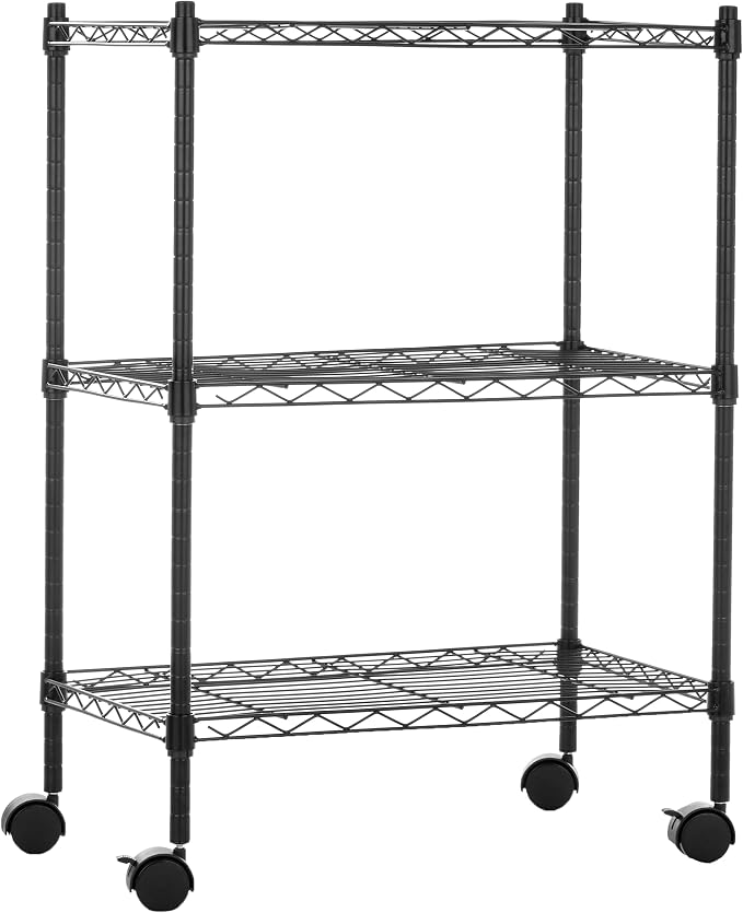 Amazon Basics 3-Shelf Adjustable Heavy Duty Storage Shelving Unit on 2" Wheels by AmazonBasics