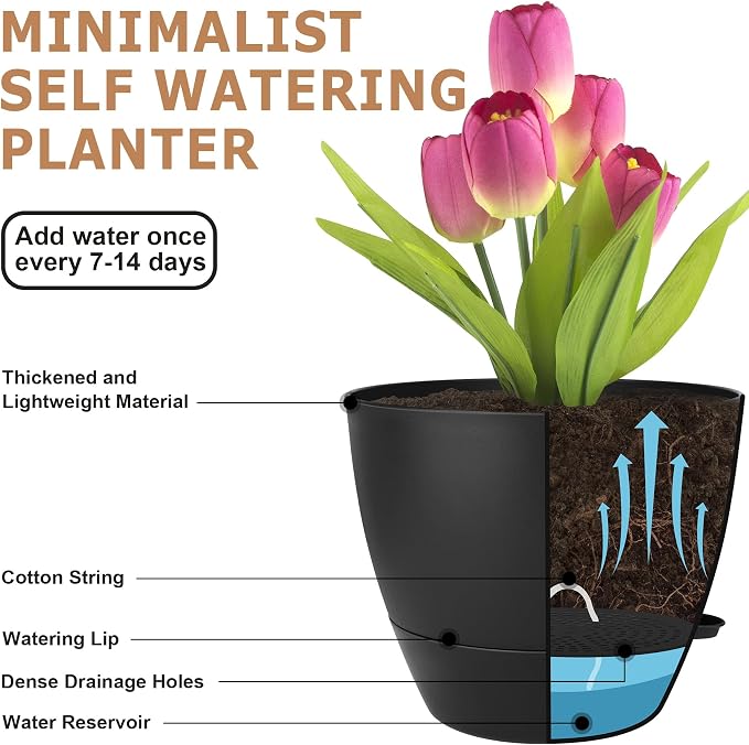 Plant Pots 12/10/9 Inch Self Watering Pots, Plastic Flower Pots, Nursery - Image 4