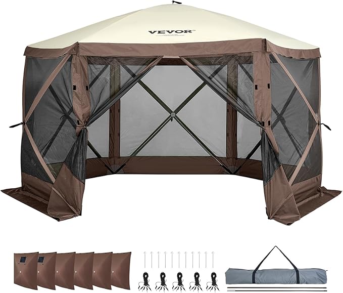 VEVOR Pop Up Gazebo Screen Tent 6 Sided Canopy Sun Shelter - Image 10