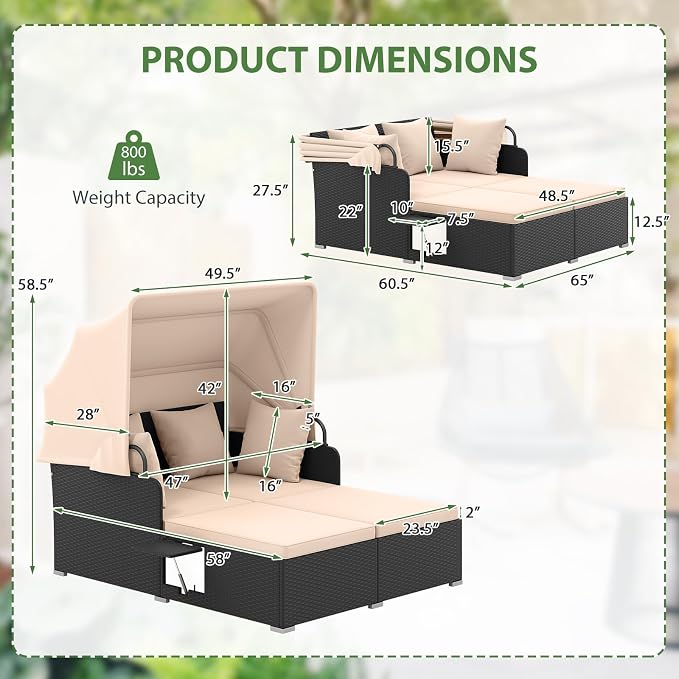 ORALNER Outdoor Daybed, 2-Person Wicker Patio Sofa - Image 3