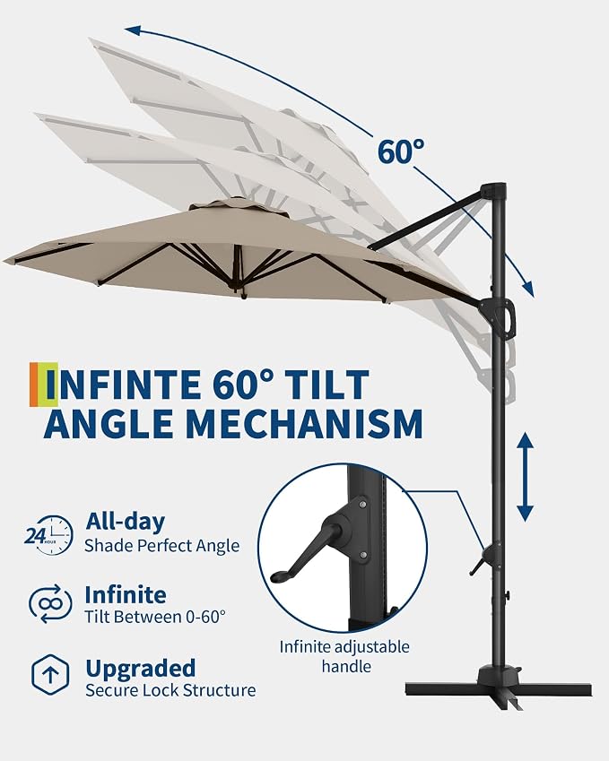 GarveeLife 10FT Patio Umbrella Outdoor Large Cantilever Umbrella Market Sun - Image 4