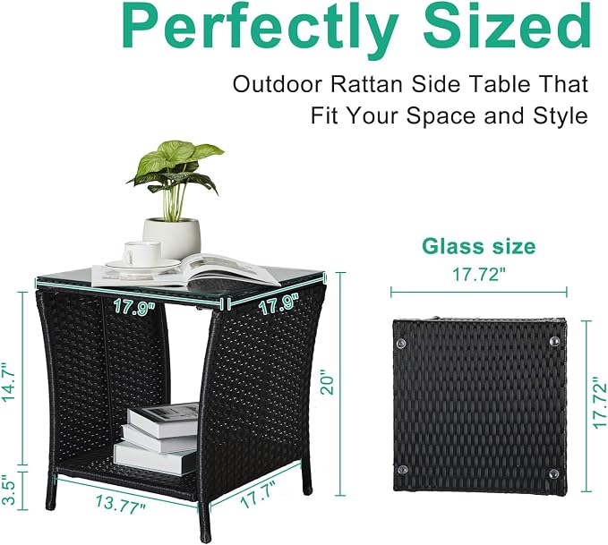 Wicker Rattan Side Table, Outdoor Square Rattan Coffee End Table - Image 3