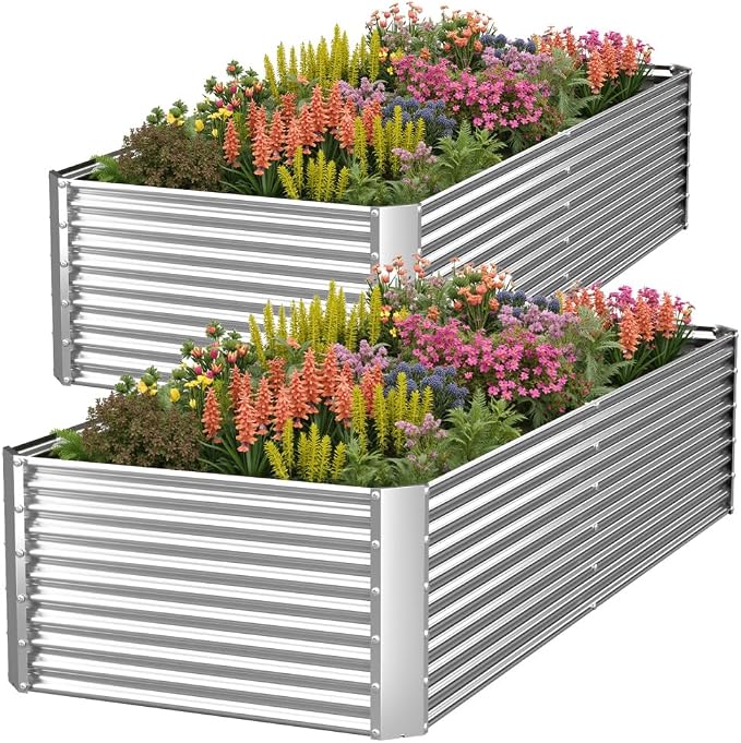 2 Pack Tall 8x3FT Corrugated Galvanized Steel Raised Garden Bed Outdoor by CATMANOR
