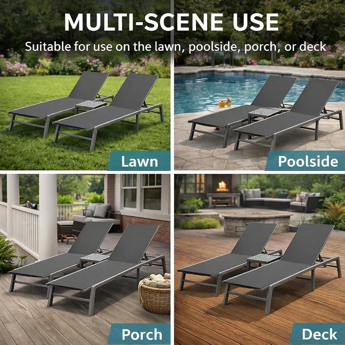 Kozyard 2-Pack Outdoor Lounge Chairs, Foldable Aluminum Frame Patio Chaise - Image 7