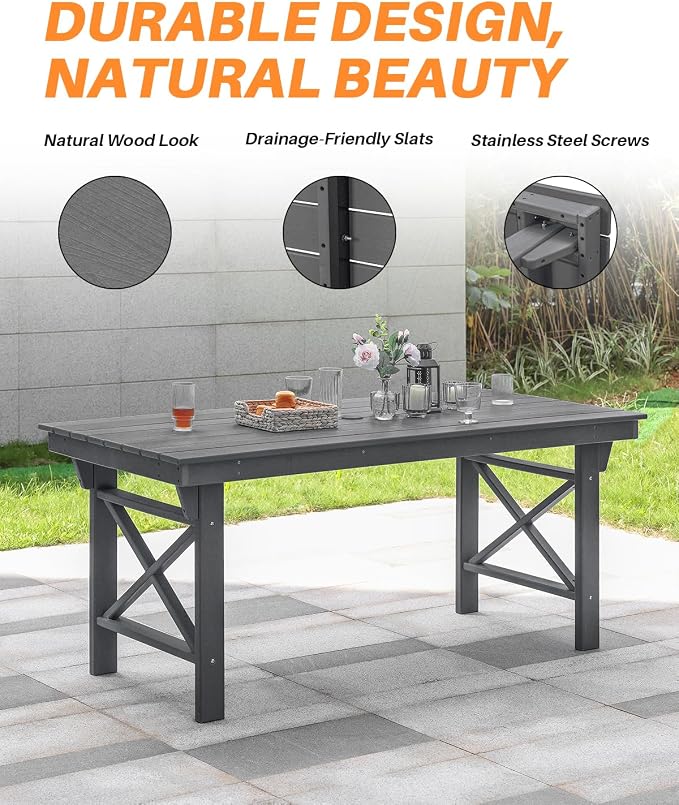 HDPE Outdoor Dining Table, 66.9” Rectangle Patio Dining Table - Image 8