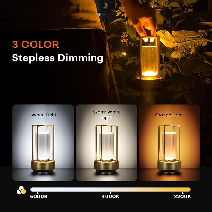 Portable Metal Table Lamp for Indoor/Outdoor, Rechargeable Cordless LED Lamp - Image 3
