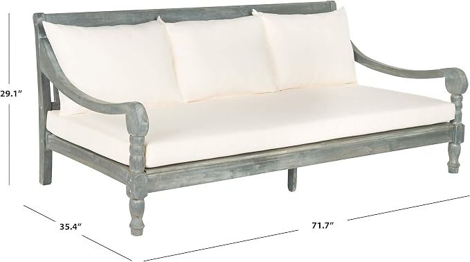 Safavieh Outdoor Collection Pasadena Ash Grey/ Beige Acacia Wood Cushioned - Image 2