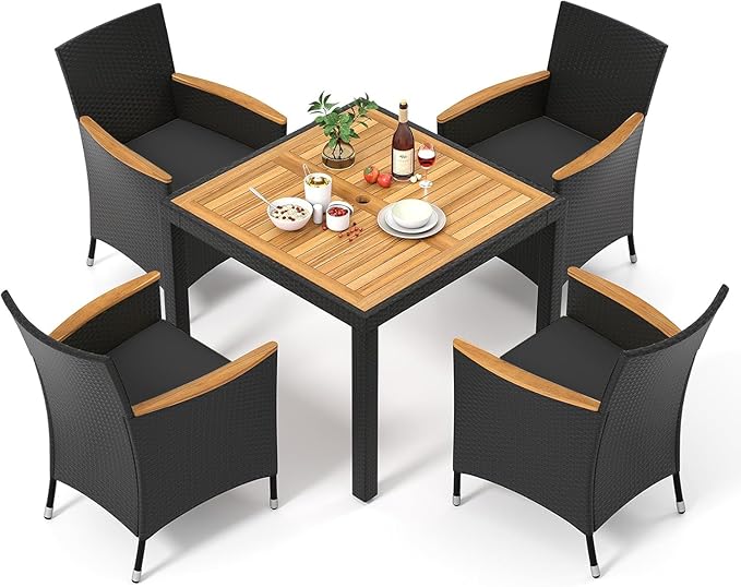 Tangkula 5 Pieces Rattan Outdoor Dining Set by TANGKULA