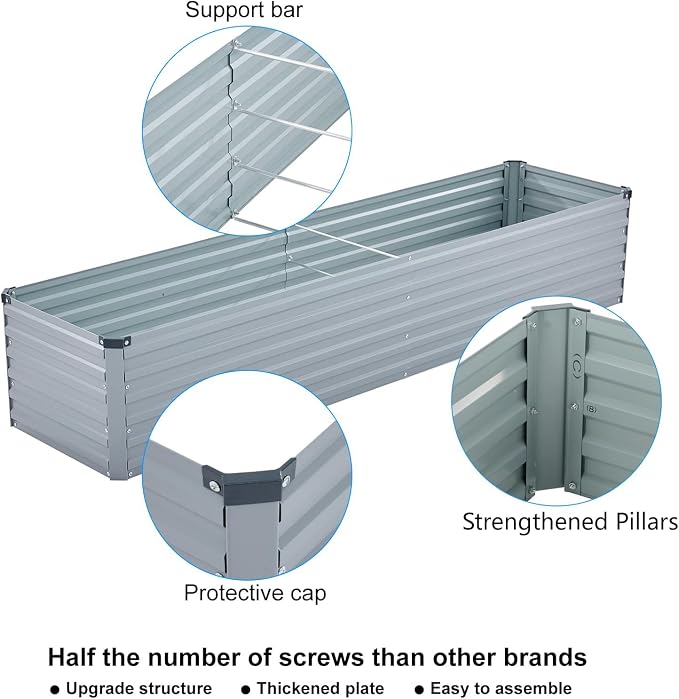 2 Pack 8x2x1FT Galvanized Raised Garden Beds Kit Outdoor Metal Gardening - Image 3