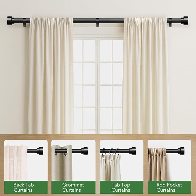Time Forest Curtain Rods for Windows 32 to 240, 1 Inch Adjustable Black Heavy - Image 5